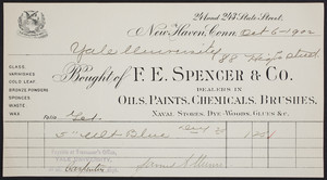 Billhead for F.E. Spencer & Co., dealer in oils, paints, chemicals, brushes, 241 and 243 State Street, New Haven, Connecticut, dated October 6, 1902