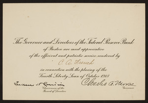 Federal Reserve Bank of Boston service certificate, October 1918