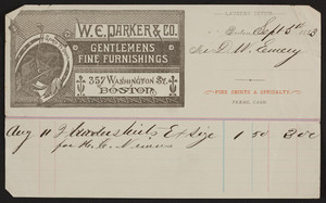 Billhead for W.E. Parker & Co., gentlemens fine furnishings, 357 Washington Street, Boston, Mass., dated September 5, 1883