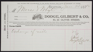 Billhead for Dodge, Gilbert & Co., iron and steel, No. 45 Oliver Street, Boston, Mass., dated January 24, 1880
