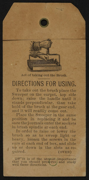 Directions for using a carpet sweeper, location unknown, undated