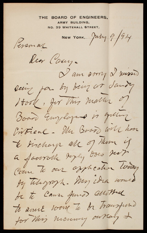 Henry L. Abbot to Thomas Lincoln Casey, July 9, 1894