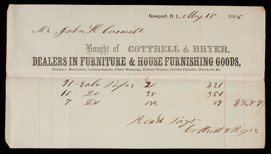 Cottrell & Bryer to John H. Caswell May 15, 1865