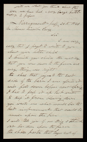 John H. Caswell to Thomas Lincoln Casey, July 28, 1861