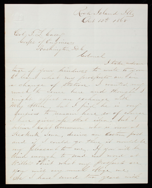 Amos Stickley to Thomas Lincoln Casey, October 12, 1868