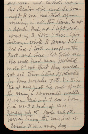 Thomas Lincoln Casey Notebook, July 1889-September 1889, 08, sat in our room and talked but a Mr. Blair