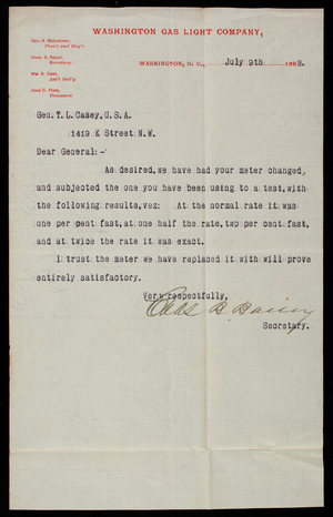 [Charles] B. Bailey to Thomas Lincoln Casey, July 9, 1892