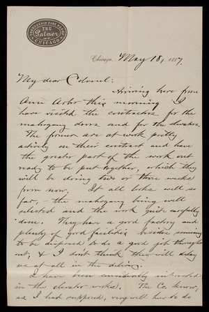 Bernard R. Green to Thomas Lincoln Casey, May 18, 1887