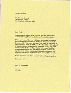 Letter from Mark H. McCormack to Fred MacMurray