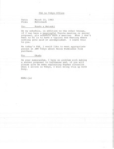 Fax from Mark H. McCormack to Kondo and Matsuki