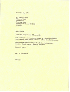 Letter from Mark H. McCormack to Derrick Gatley