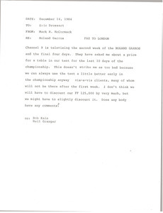 Fax from Mark H. McCormack to Eric Drossart