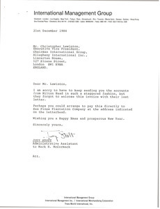 Letter from Judy Stott to Christopher Lewinton