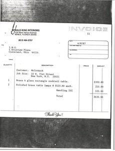 Ronald King Interiors invoice