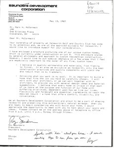 Letter from Roy Saunder to Mark H. McCormack