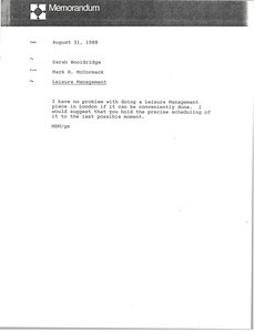 Memorandum from Mark H. McCormack to Sarah Wooldridge