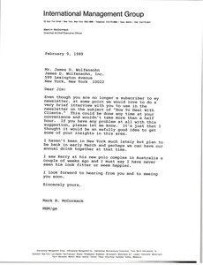 Letter from Mark H. McCormack to James D. Wolfensohn