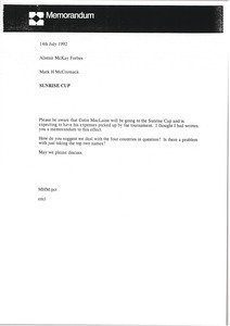 Memorandum from Mark H. McCormack to Alistair McKay Forbes