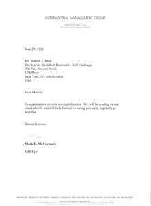 Letter from Mark H. McCormack to Marvin P. Bush