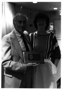 Sidney Lipshires and daughter Lisa Lipshires at Cooley Dickinson Hospital, with plaque honoring of David Lipshires