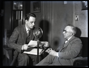 Sam Connor and Bob Emery: seated during a radio broadcast