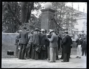 Newspapermen at Groton Gate, waiting for the arrival of President Franklin D. Roosevelt
