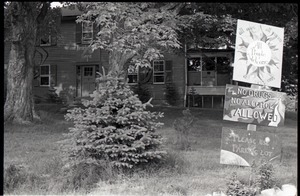 Commune house in Warwick, with signs reading "All ages, all races, all people welcome" and "no drugs, no alcohol allowed"