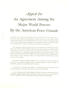 Appeal for an agreement among the major world powers by the American Peace Crusade