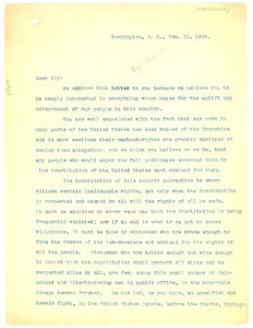 Circular Letter from Niagara Movement to African American politicians