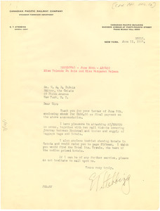 Letter from Canadian Pacific Railway Company to W. E. B. Du Bois