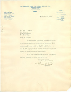 Letter from American Fund for Public Service to W. E. B. Du Bois