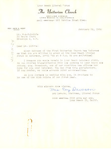 Letter from Long Beach Liberal Forum to W. E. B. Du Bois