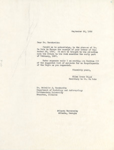 Letter from Ellen Irene Diggs to Melville J. Herskovits