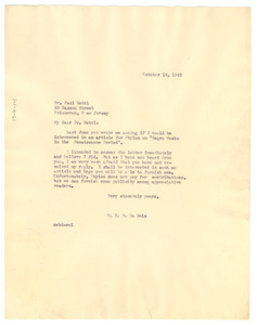 Letter from W. E. B. Du Bois to Paul Nettl