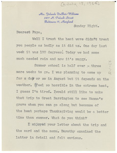 Letter from Yolande Du Bois Williams to W. E. B. Du Bois