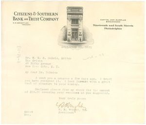 Letter from National Negro Bankers' Association to W. E. B. Du Bois