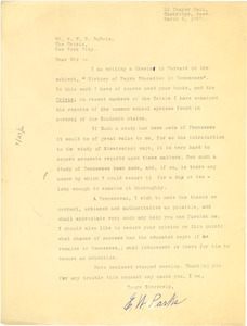 Letter from E. W. Parks to W. E. B. Du Bois