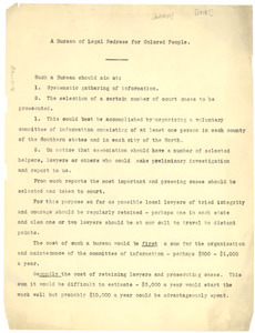 Proposal for a Bureau of Legal Redress for Colored People