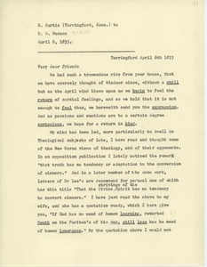 Transcript of letter from R. Curtis to Erasmus Darwin Hudson