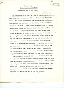 Correspondence: Printed document describing the meaning of Thomas Hardy's "The Convergence of the Twain", lines on the loss of the Titanic poem.