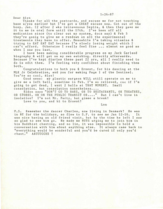 Correspondence from Lou Sullivan to Alyn Hess (January 26, 1987)