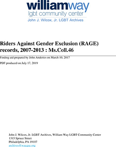 Riders Against Gender Exclusion (RAGE) records, 2007-2013 : Ms.Coll.46