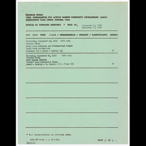 Agenda, minutes, attendance list and memorandum for early land business and professional people meeting on September 19, 1962