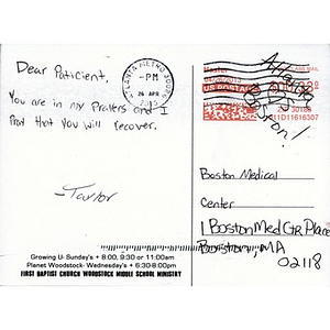 Postcard mailed to Boston Medical Center from Atlanta (GA)