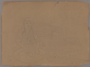 Henry John Van Lennep sketch of a woman washing clothes