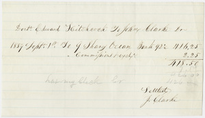 Edward Hitchcock receipt of payment to John Clarke, 1859 September 1
