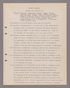 Amherst College faculty meeting minutes 1917/1918