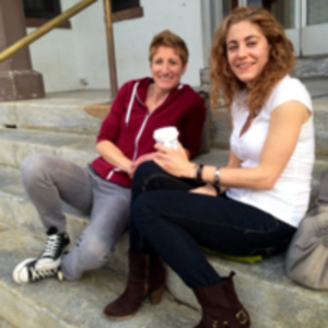 Residents sitting on steps