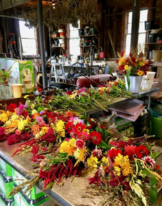 Farming in 2018, Wright-Locke Farm today, preparing bouquets in the historic squash house