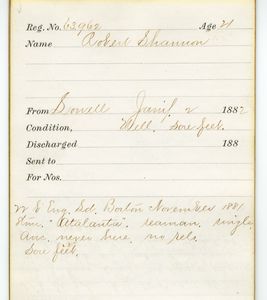 Tewksbury Almshouse Intake Record: Shannon, Robert